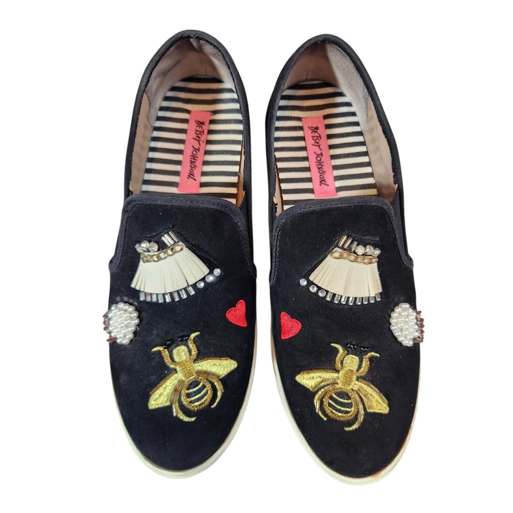 Betsey Johnson Coopers Sneakers Womens 9 Black Embellished Bee Love COOP01S5